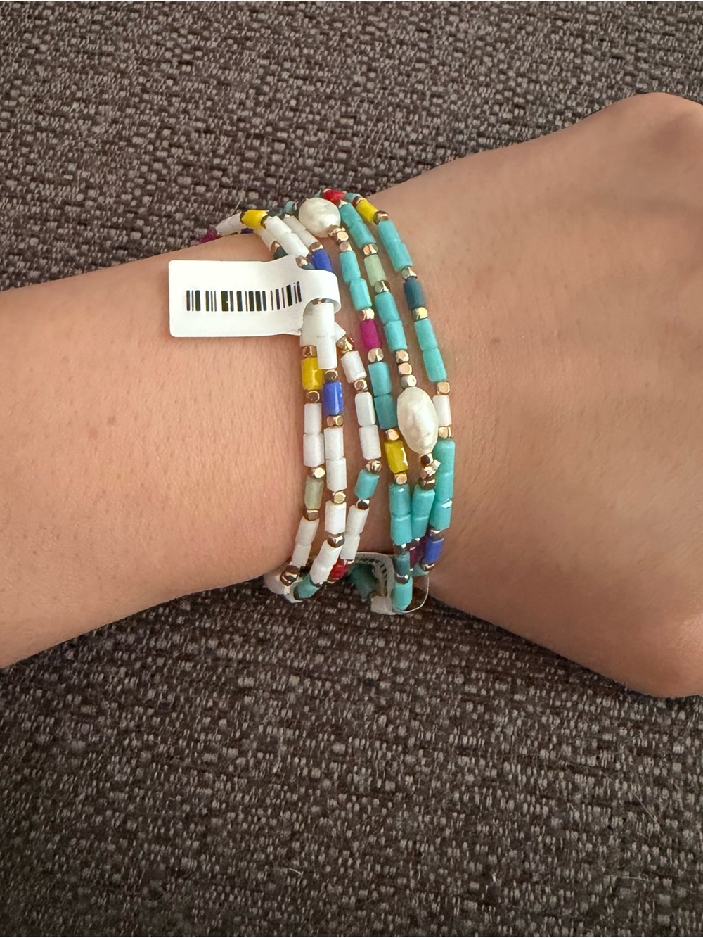 Beaded Multi-Strand Turquoise and White Stretch Bracelet Set - Picture 5 of 5